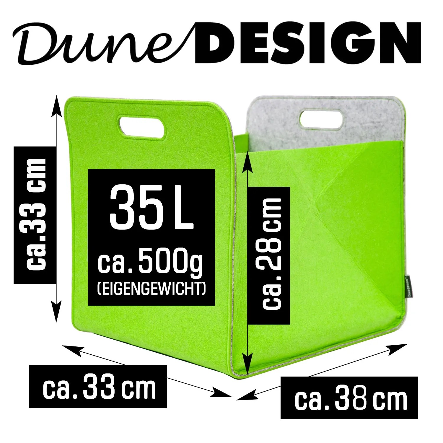 Grüne DuneDesign Filzbox für Kallax Regal, 33x33x38cm, Aufbewahrungsbox