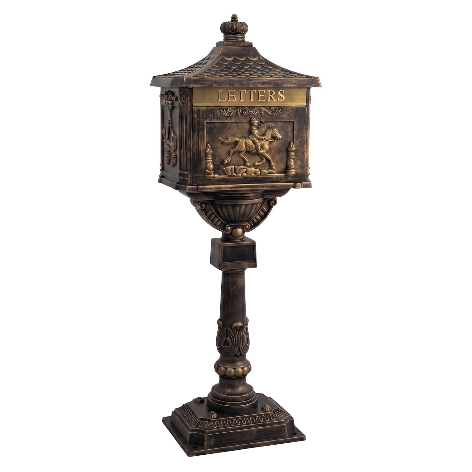 Relaxdays Standbriefkasten Aluminium Bronze Antik Abschließbar Freistehend 118 cm x 41 cm x 29 cm 8 kg