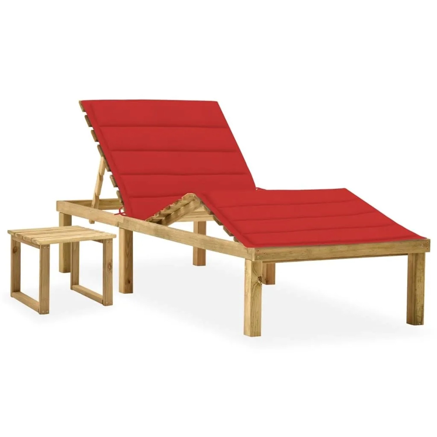 Furnicato Garten-sonnenliege Aus Imprägniertem Kiefernholz Mit Tisch Und Roter Auflage 200x70x315-77 Cm