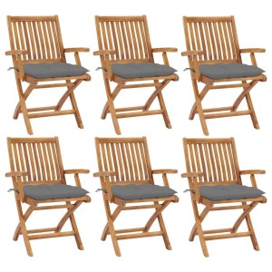 vidaXL Klappbare Gartenstühle mit Kissen 6 Stk Massivholz Teak 3072766