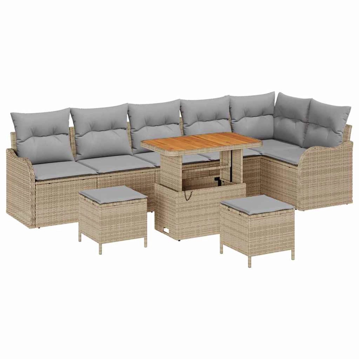 vidaXL Garten-Sofa-Set Höhenverstellbar 9-Tlg Beige Poly Rattan 3362287 günstig online kaufen