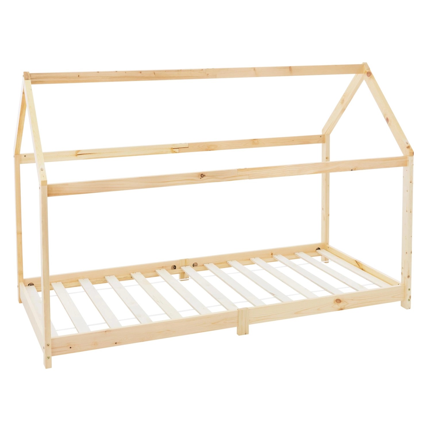 ML-Design Kinderbett 90x200 cm mit Dach und Lattenrost Natur Hausbett