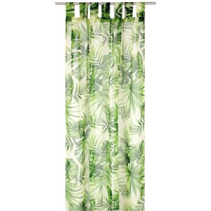 Arsvita Gardine mit grünem Blätterdruck, Voile Schlaufenschal, 140x245 cm.