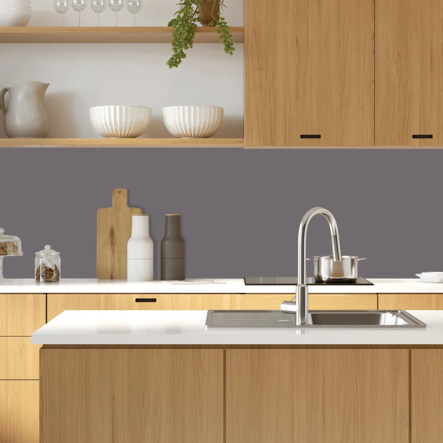 MySpotti Küchenrückwand Profix Cucina RAL746 Telegrau, 100x60cm. Küchen-Spritzschutz in modernem Grau.