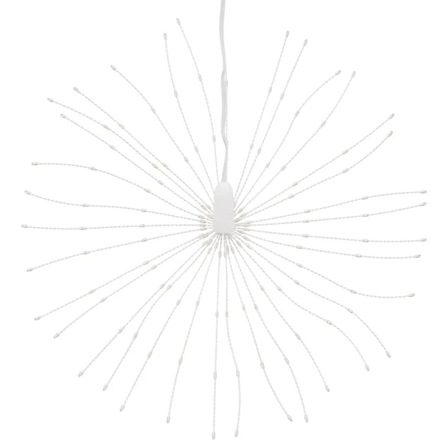 Weiße LED-Weihnachtsbeleuchtung in Feuerwerk-Form. Flexible Stränge mit warmweißen LEDs für Außen-Lichterketten.