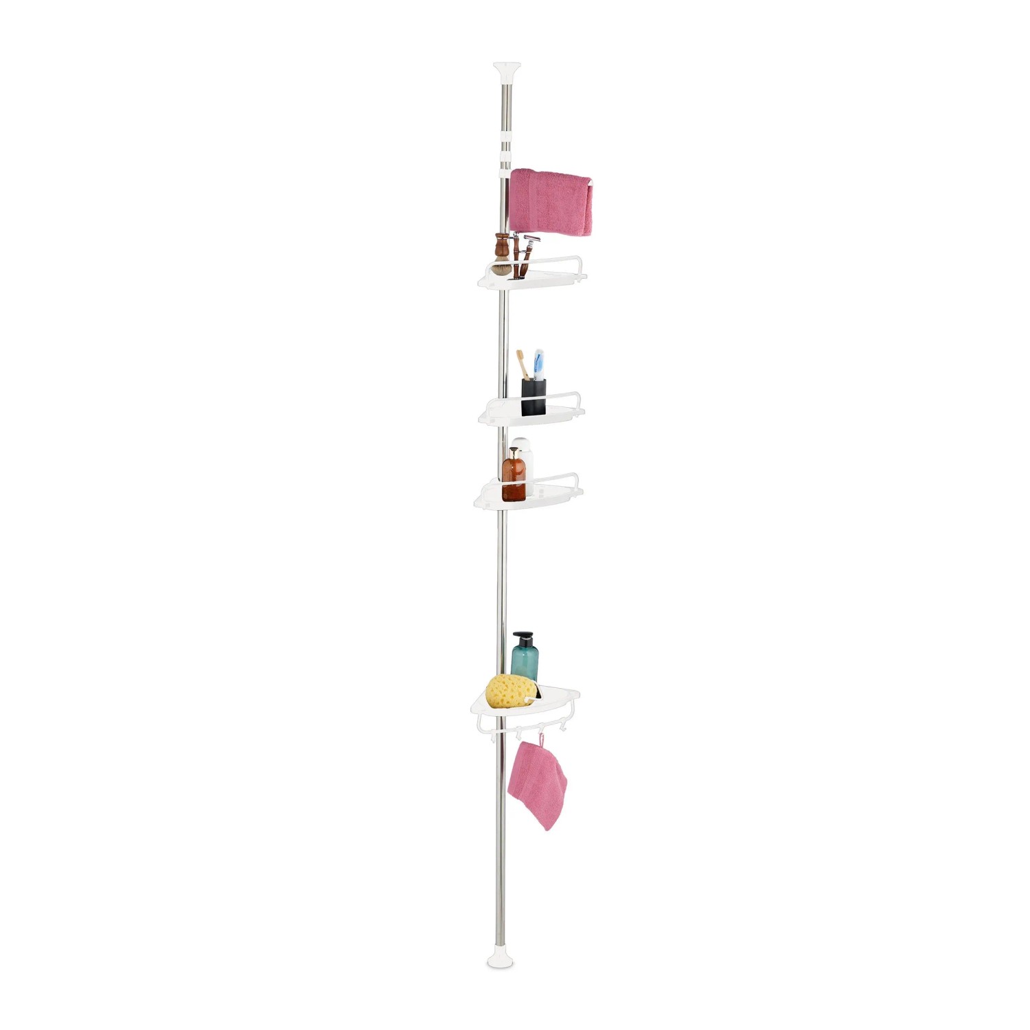 Relaxdays Duschregal Edelstahl Weiß Höhenverstellbar Klemmbar 99 cm x 33 cm x 21 cm 1,2 kg
