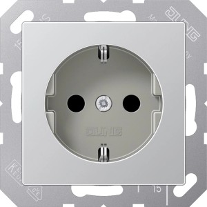 Jung A500 Steckdoseneinsatz in Alu-Optik für Elektroinstallationen.