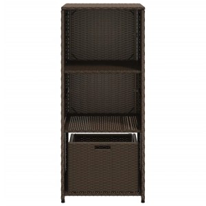Brauner VidaXL Gartenschrank aus Polyrattan mit 2 Regalen und Schublade.