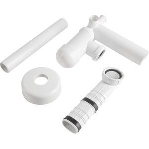 Prevex Raumspar-Siphon, weiß, mit Waschmaschinenanschluss und Überlauf, für Waschbecken.