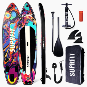 Suprfit SUP Board Water Marble Komplett-Set: aufblasbares Stand-Up-Paddle-Board mit farbigem Marmor-Design, Paddel, Pumpe, Finnen, Leash, Rucksack.