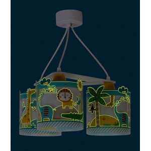 Dalber KinderDeckenlampe mit Dschungeltieren, 3-flammig, für das Kinderzimmer.