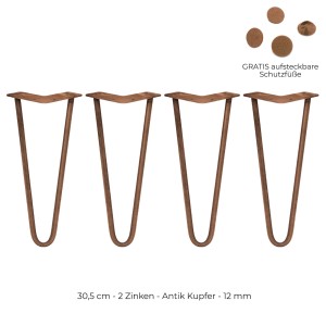 4er Set Monstershop Tischbeine, 30.5cm hoch, Kupfer-Look, mit Bodenschützern für Möbel.