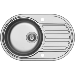 Pyramis Einbauspüle SR Mini aus Edelstahl, Aufsicht. Spüle mit Abtropffläche und zwei Hahnlöchern.