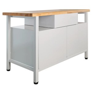 PROREGAL Werkbank Rhino, lichtgrau/anthrazit, mit Schublade und 2 Türen, Buchenholzplatte, 120x60x84 cm.