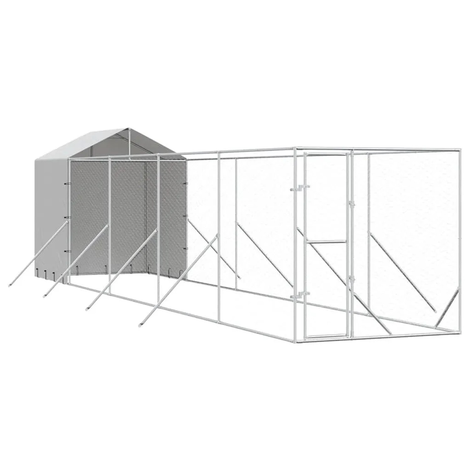 vidaXL Outdoor-Hundezwinger mit Dach Silbern 2x10x2,5 m Stahl Verzinkt 3190476