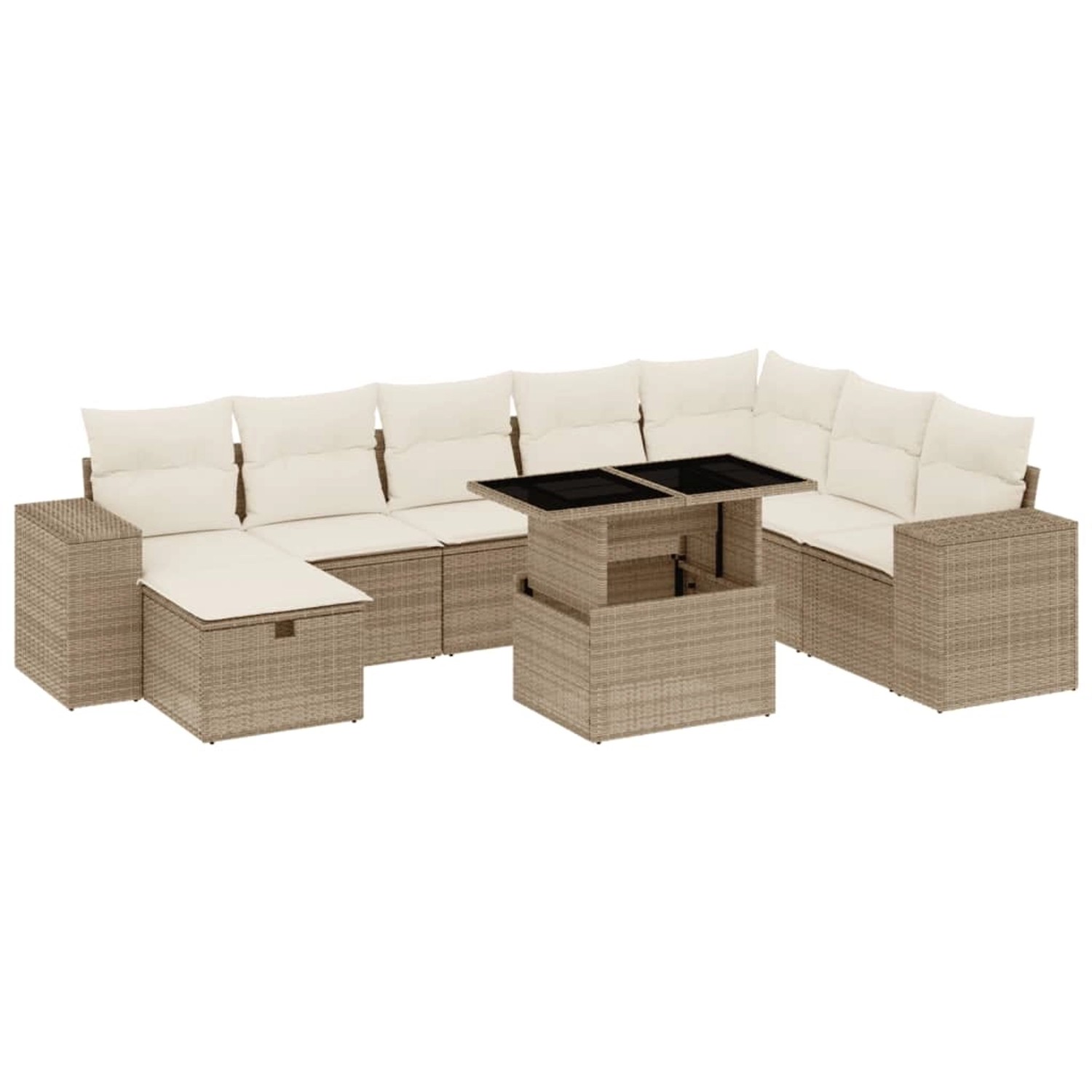 vidaXL 9-Tlg Garten-Sofagarnitur mit Kissen Beige Poly Rattan 3275348 günstig online kaufen