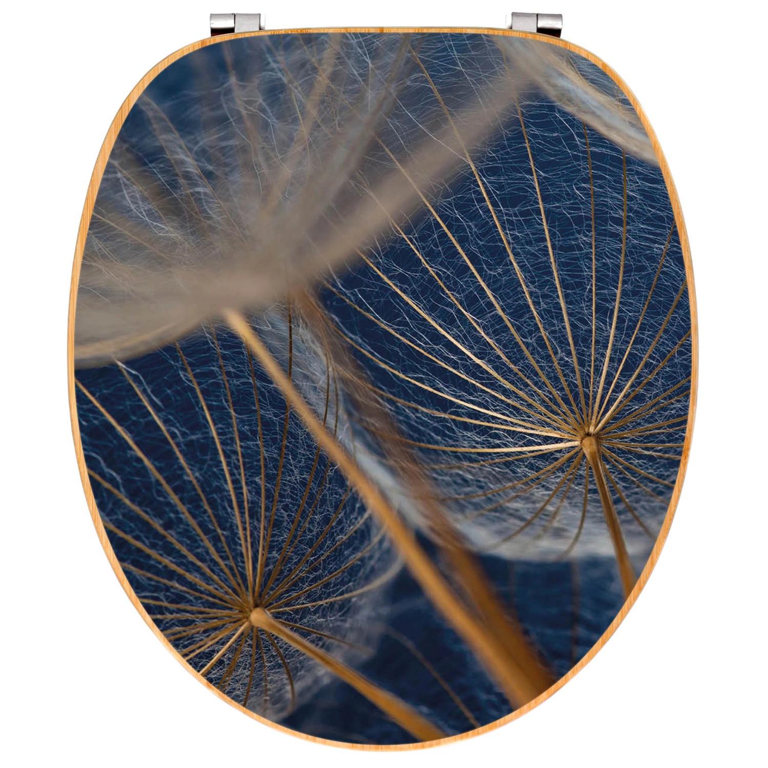 Banjado WC-Sitz aus Bambus mit Motiv Verblüht, Toilettendeckel aus Holz mit Metallschanieren.