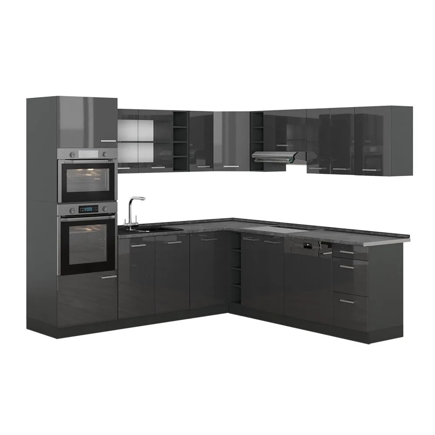 Vicco Eckküche R-Line Anthrazit Hochglanz/Anthrazit 247 x 82, AP Anthrazit
