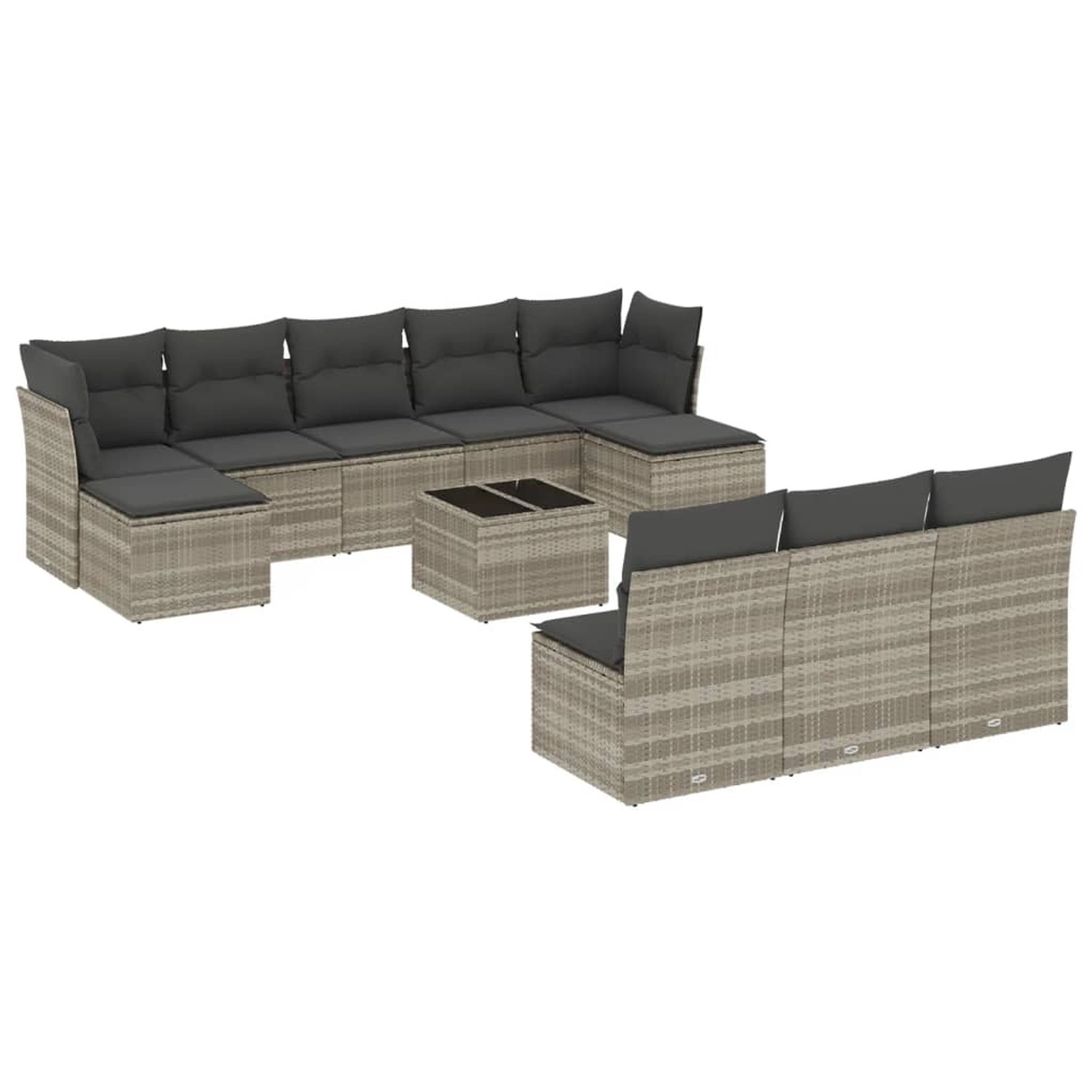 vidaXL 11-Tlg Garten-Sofagarnitur mit Kissen Hellgrau Poly Rattan 3218302