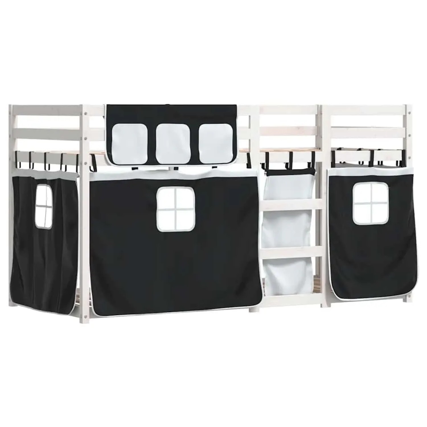 vidaXL Etagenbett mit Vorhängen Weiß & Schwarz 90x190 cm Kiefernholz 328394 günstig online kaufen