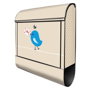 Design Briefkasten mit Vogelmotiv und Zeitungsfach, pulverbeschichtet, 39x47x14cm.