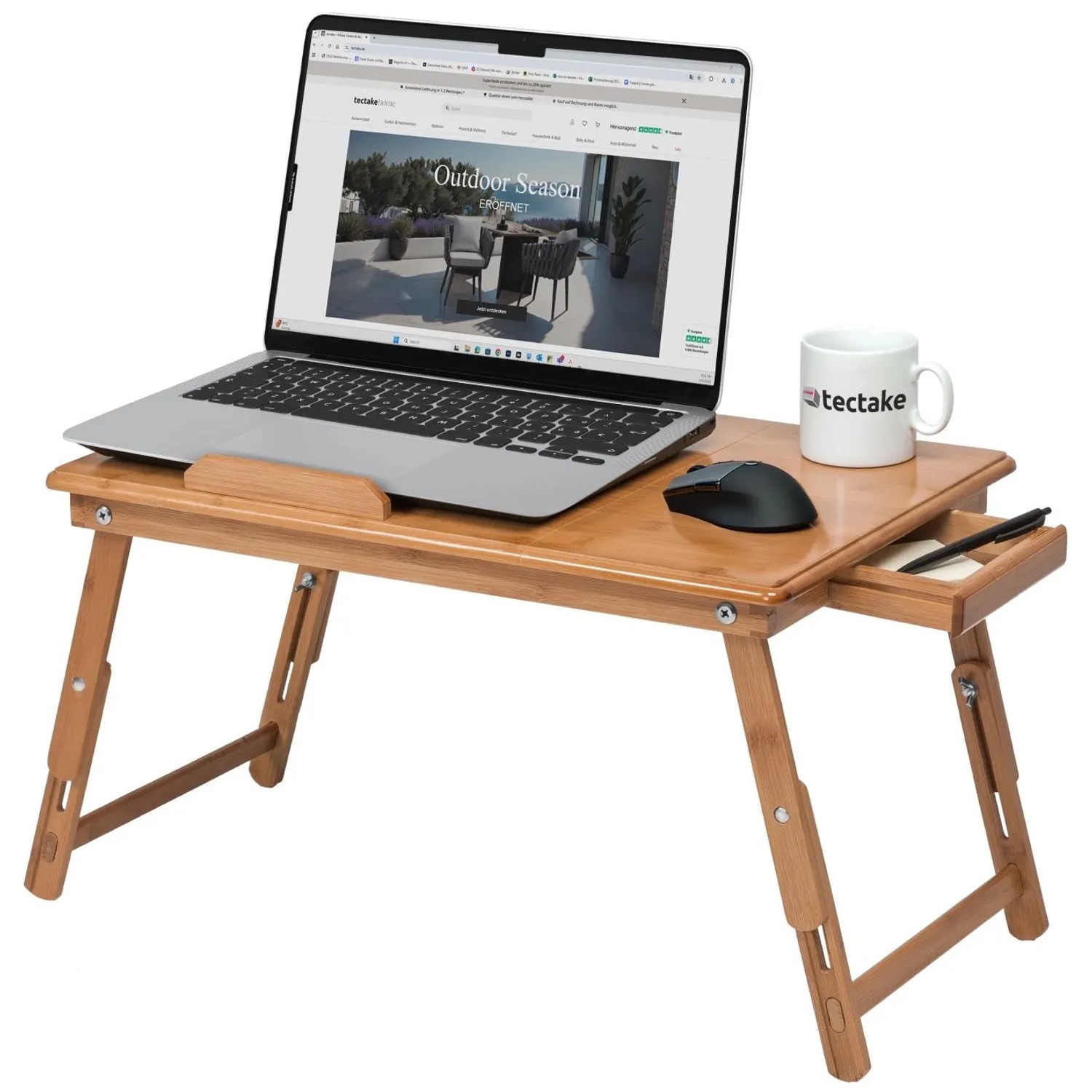 Tectake Laptoptisch Kerstin Aus Bambus  Klappbar und Höhenverstellbar 4 Neigungswinkel  55 x 35 x 26 cm Braun