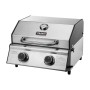 Taino Platinum Compact Tischgrill aus Edelstahl mit 2 Brennern, Thermometer und Drehreglern für Camping.