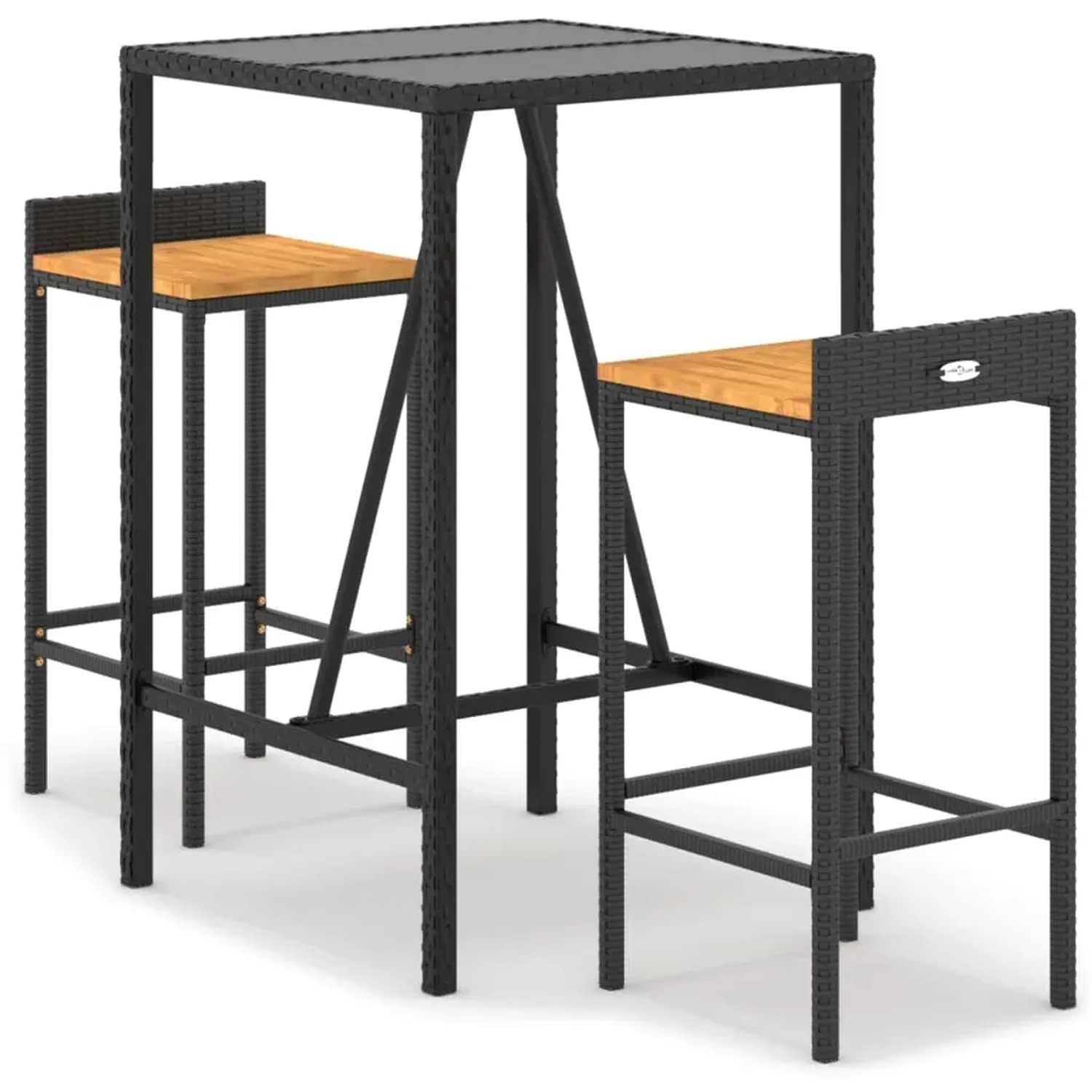 vidaXL 3-Tlg Gartenbar-Set Schwarz Poly Rattan & Massivholz Akazie 3187674