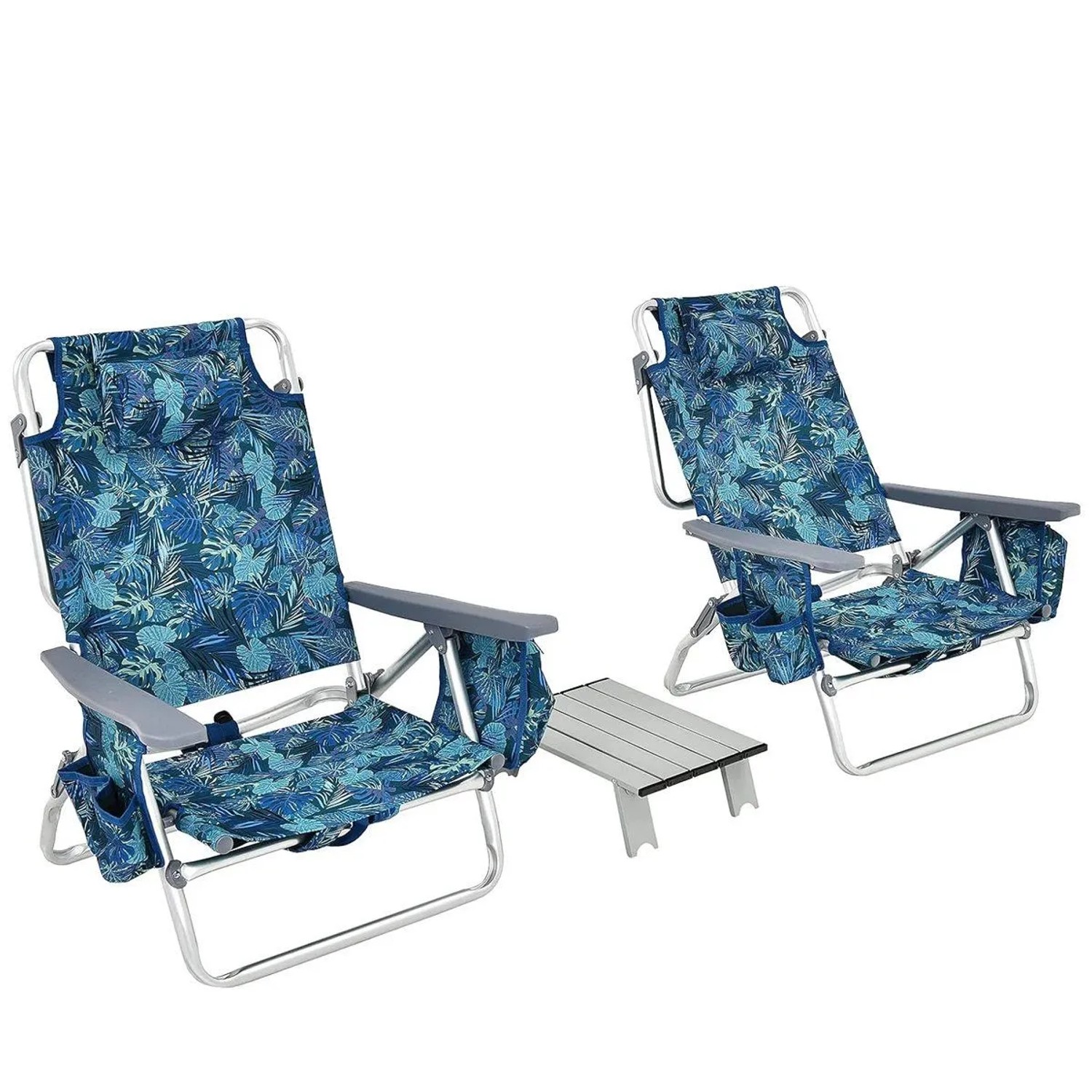 Costway Strandstühle und Tisch Set mit Verstellbarer Rückenlehne Marine