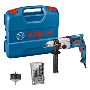Bosch Professional Schlagbohrmaschine GSB 24-2 mit 1.100 W, Tiefenanschlag, Koffer, Bohrer und Lochsäge.