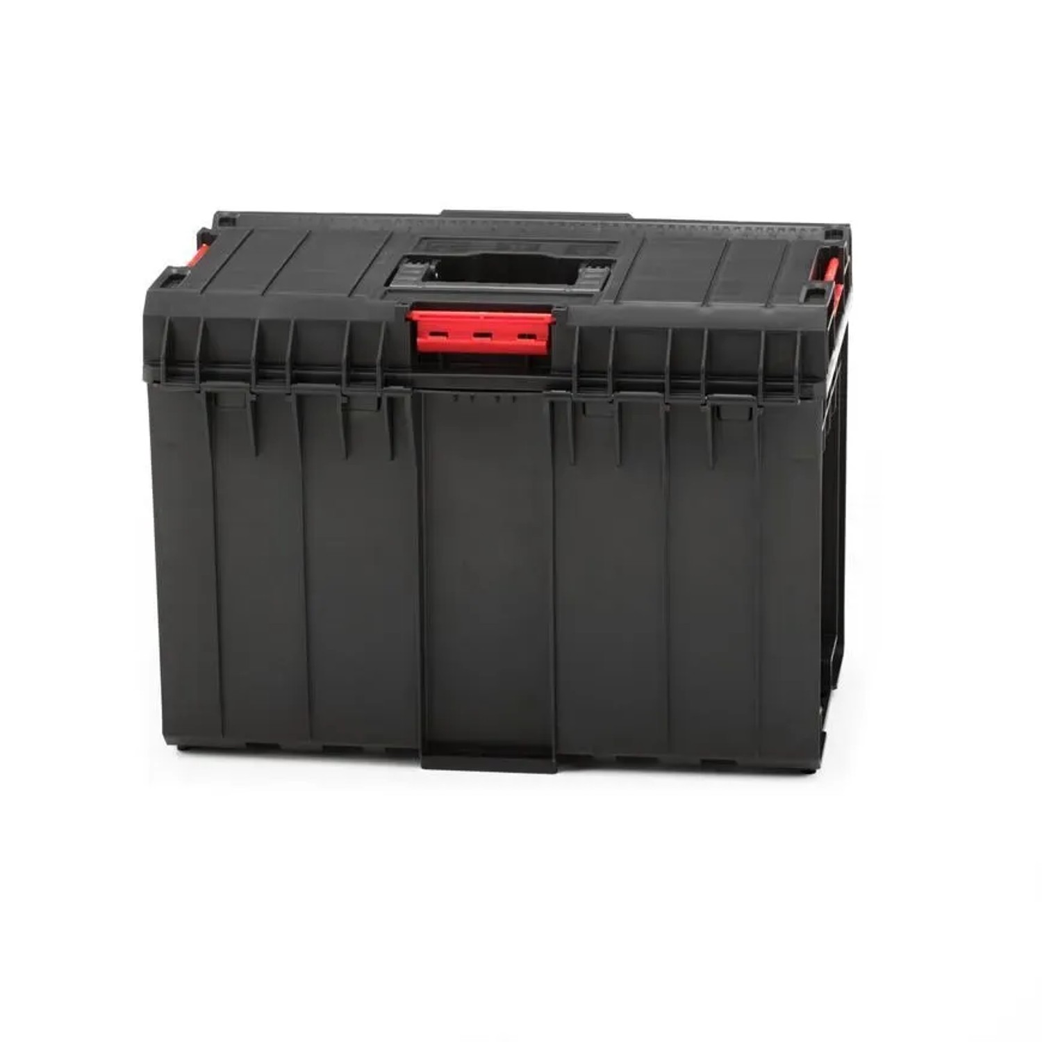 Schwarzer PROREGAL QBRICK Werkzeugkasten mit rotem Verschluss, 52 Liter Volumen und bis zu 120 kg Traglast.