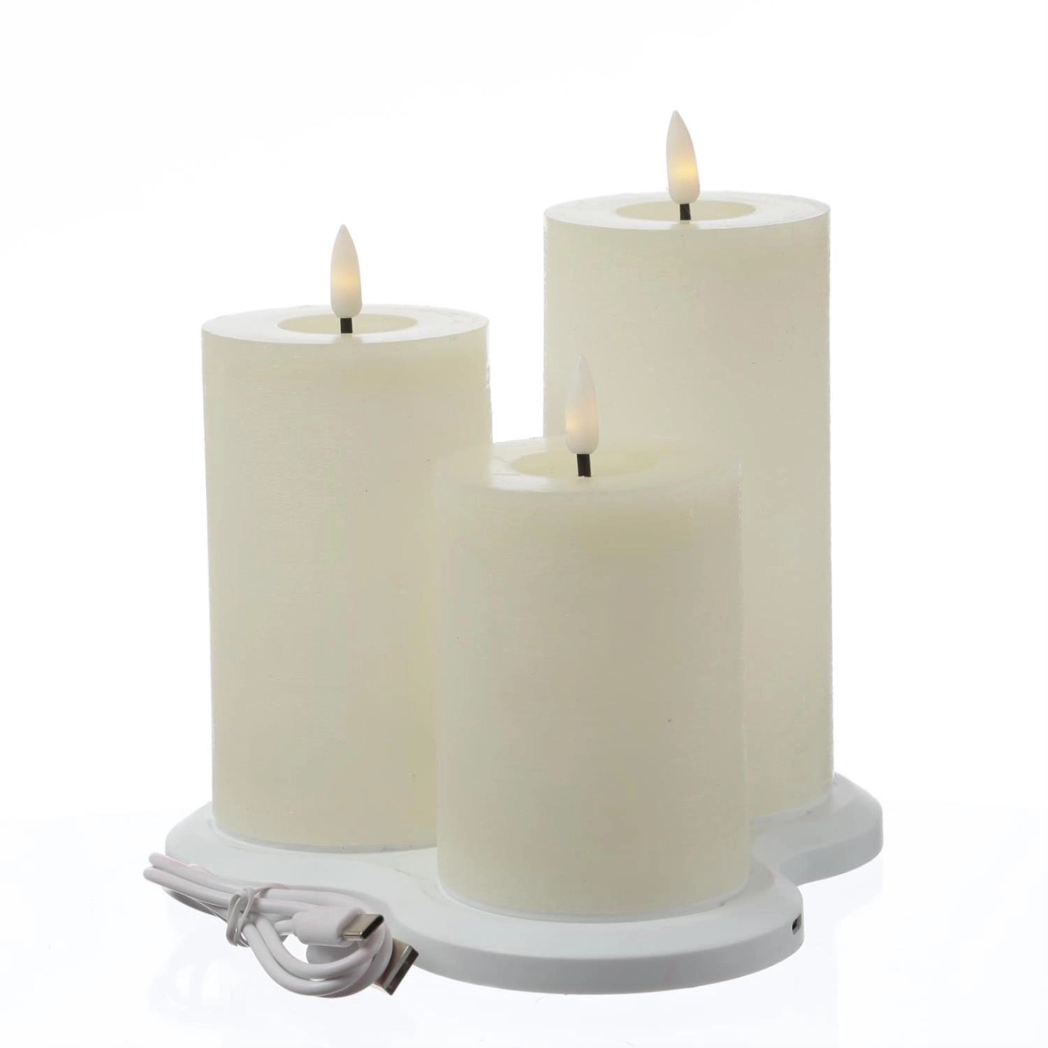 Marelida LED Kerzenset LISA Rustik Optik Echtwachskerzen Wiederaufladbar Creme 3er Set