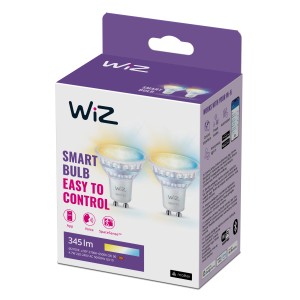 WiZ LED-Spots GU10, 2er-Pack. Smarte Glühlampen mit einstellbarer Farbtemperatur in transparenter Ausführung.