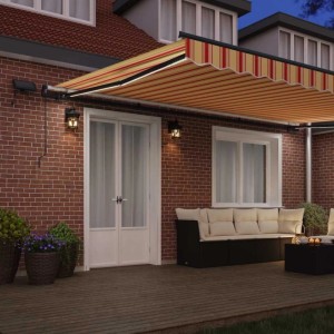Gelb-orange vidaXL Markise, 500x300 cm, mit Streifen und LED-Beleuchtung für Terrasse.