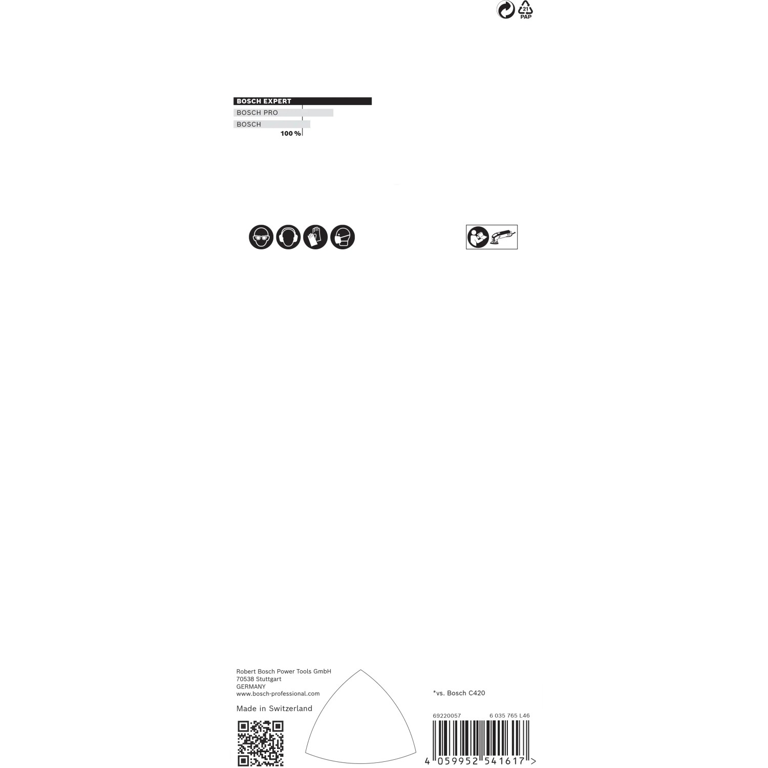Bosch Expert Schleifblatt C470, 93x93mm, K40, 5 Stück, für Deltaschleifer.