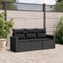 Schwarze 3-tlg. vidaXL Garten-Sofagarnitur aus Poly Rattan mit Kissen.