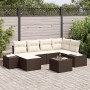 Braunes 7-teiliges vidaXL Garten-Sofa-Set mit creme-farbenen Kissen aus Polyrattan.