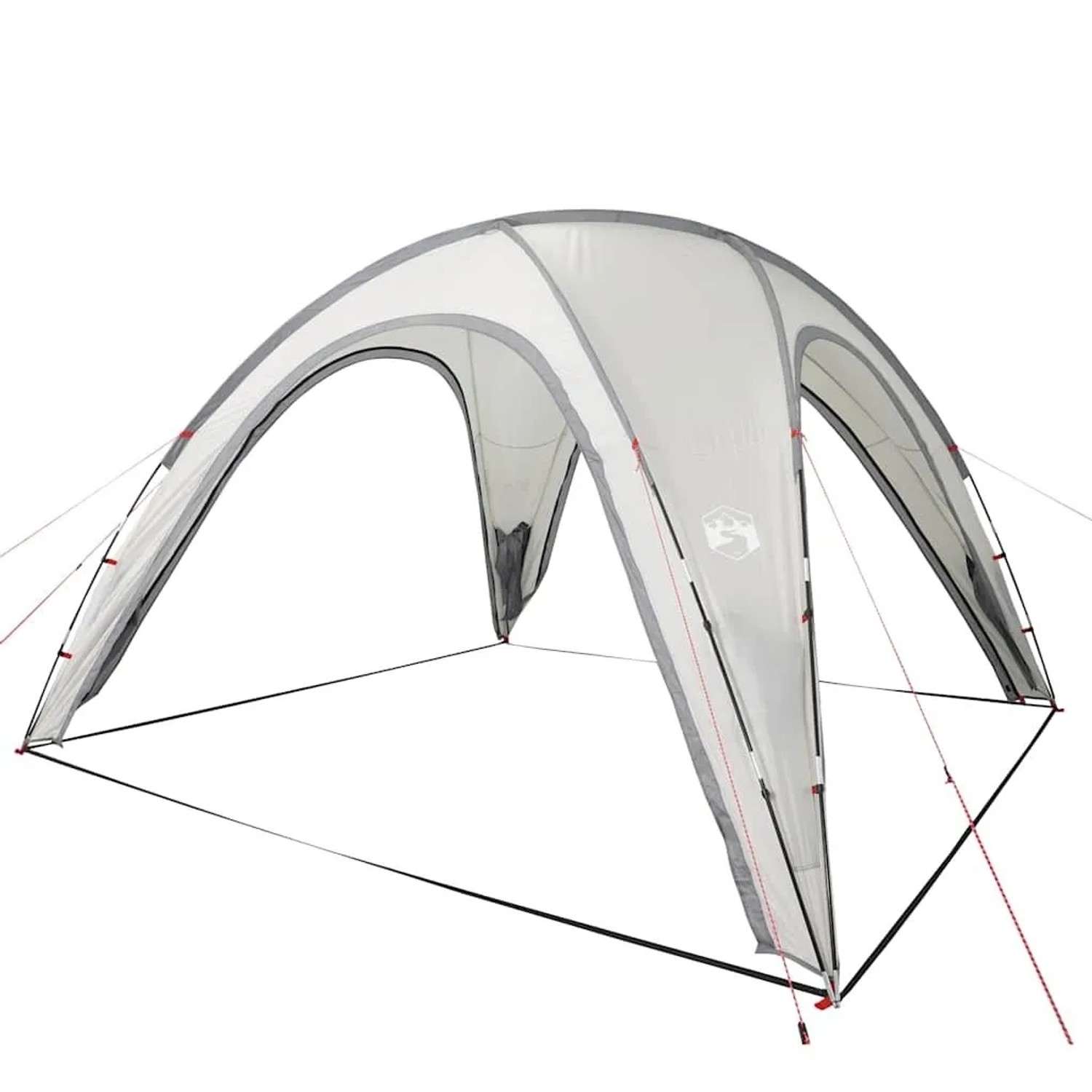 Weißes vidaXL Partyzelt, wasserdicht, mit gebogenem Dach und grauen Rändern. Ideal als Pavillon für Gartenpartys.