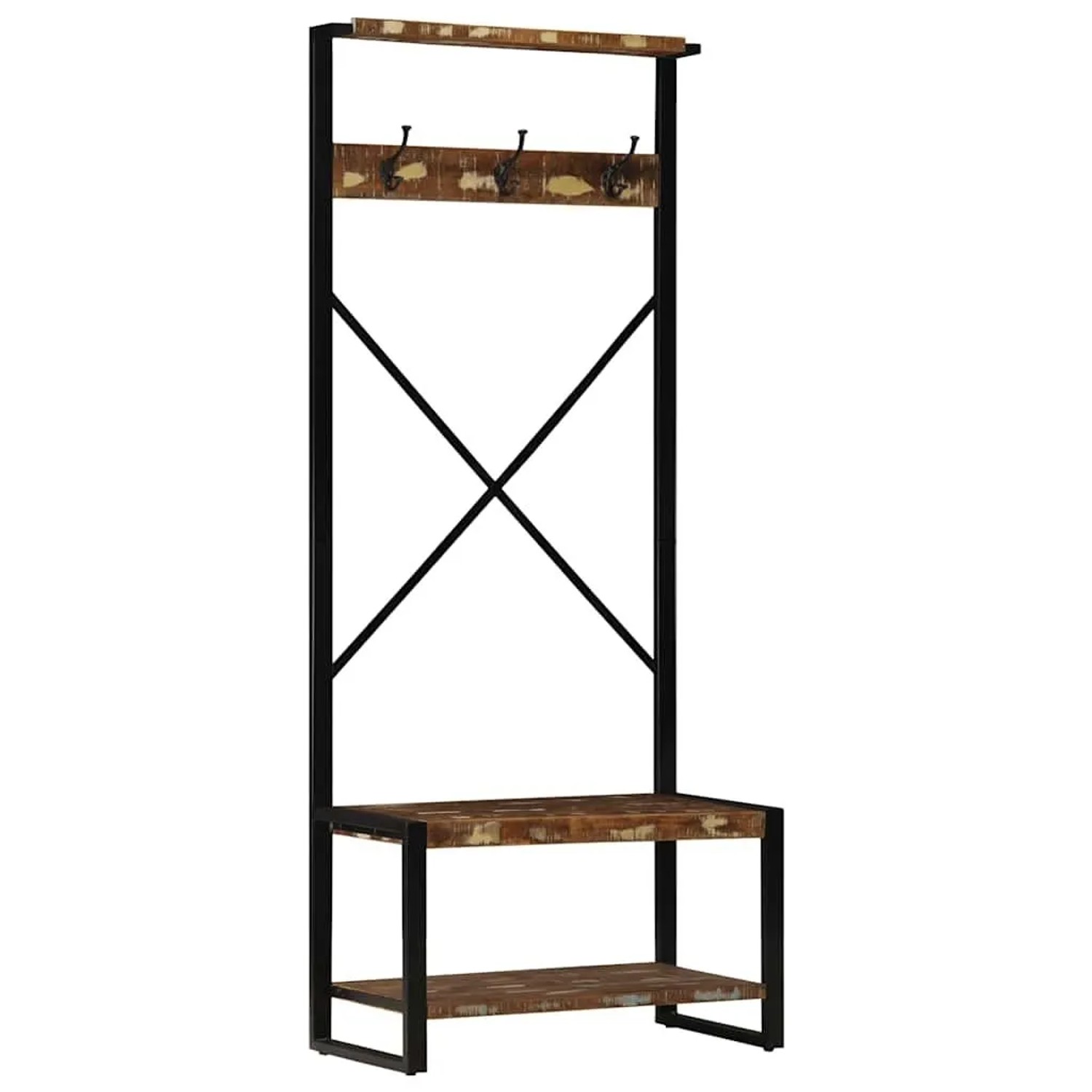 vidaXL Kleiderständer Mehrfarbig 80x40x190 cm Altholz Massivholz 4015962