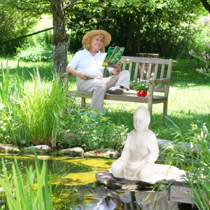 Relaxdays Buddha Figur Polyresin Creme Wetterfest 70 cm x 45 cm x 35 cm 7,5 kg