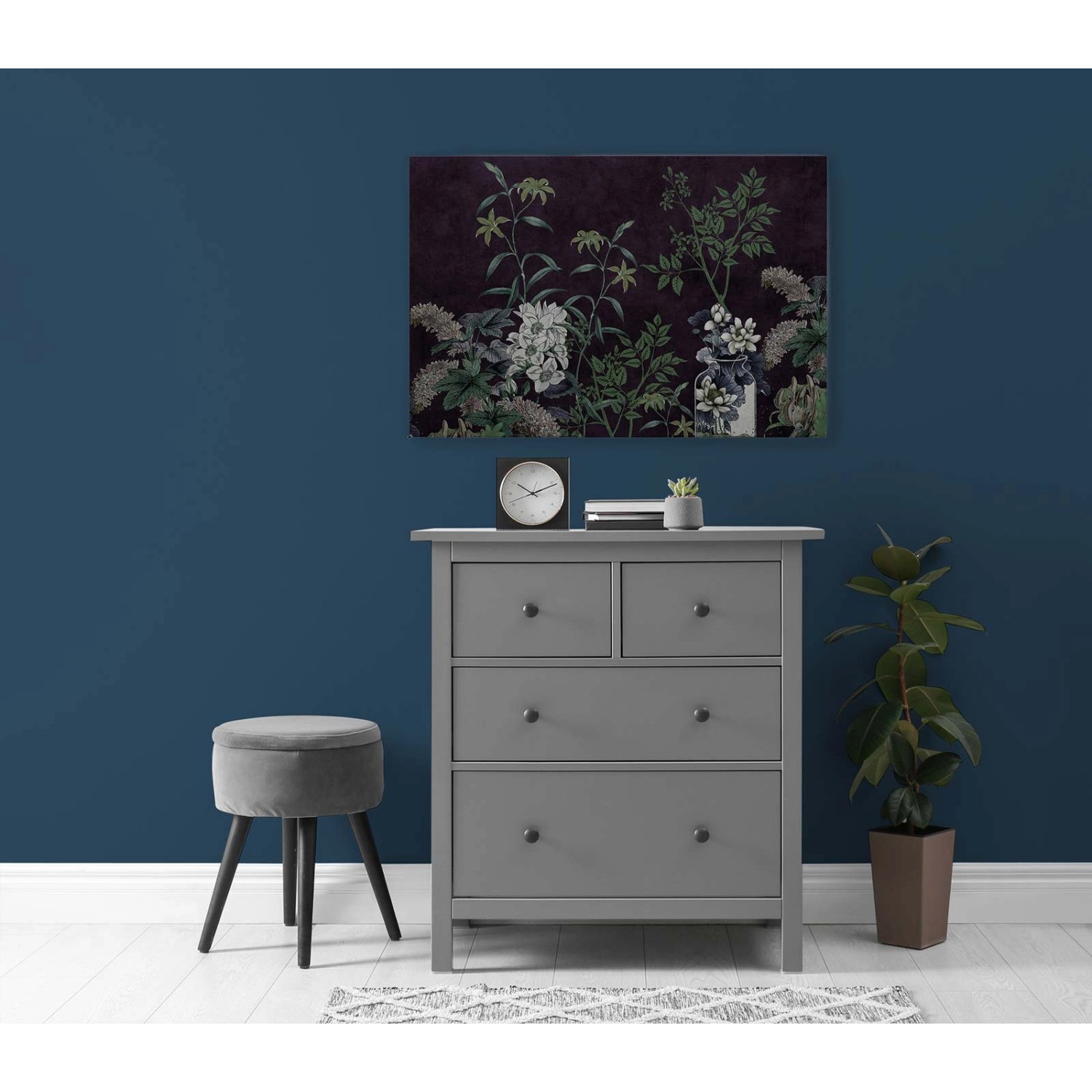 Bricoflor Wandbild Mit Botanik Motiv Bild Mit Pflanzen Auf Leinwand Schwarz Vintage Leinwandbild Mit Blumen In 90 X 60 C