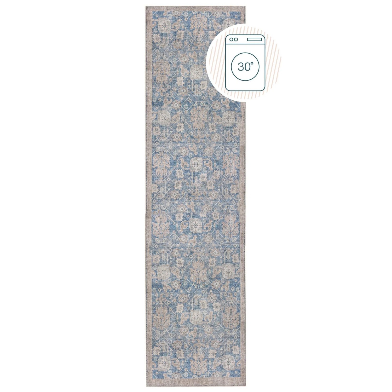 Flair Rugs Vintageteppich Orelia Global 60 cm x 230 cm Blau-Beige