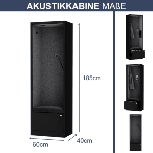 DELUKE Akustikkabine mit Schalldämmung TAGO 185x60x40cm Schwarz-Dunkelgrau Telefonkabine Meetingbox Telefonbox Bürokabine