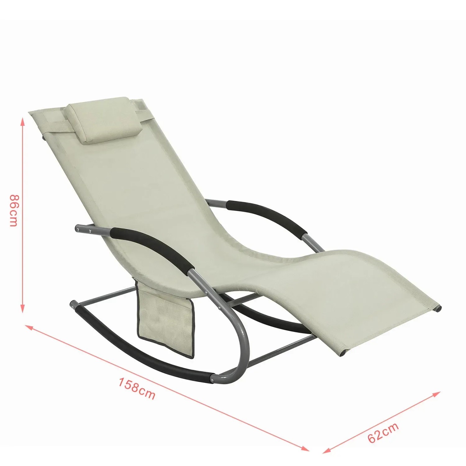 Beige SoBuy Sonnenliege OGS28-MI mit Tasche, Metallgestell und Kunstfasergewebe für Garten und Balkon.