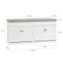 SoBuy Schuhbank FSR64-W mit 2 Klappen, weißes MDF, 104cm breit, mit grauem Sitzkissen.