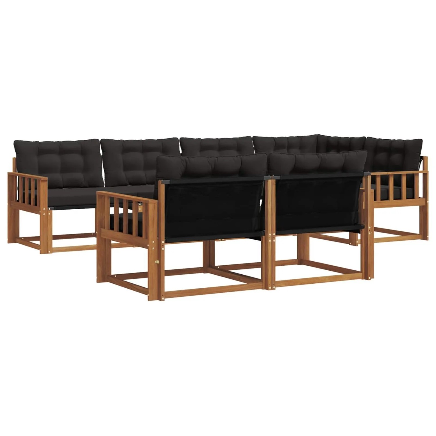 vidaXL Outdoor-Sofagarnitur mit Kissen 7-Tlg Natur und Schwarz 3369551
