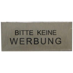 Aluminium Hinweisschild „Bitte keine Werbung“ zur einfachen Anbringung.