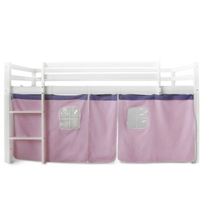 Rosa Bettumrandung für Kinderhochbett mit Fenstern. 3-teiliger Bettvorhang aus Baumwolle für Betten.
