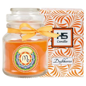 HS Candle Duftkerze Sternzeichen Skorpion Honigmelone im Glas mit Schleife.