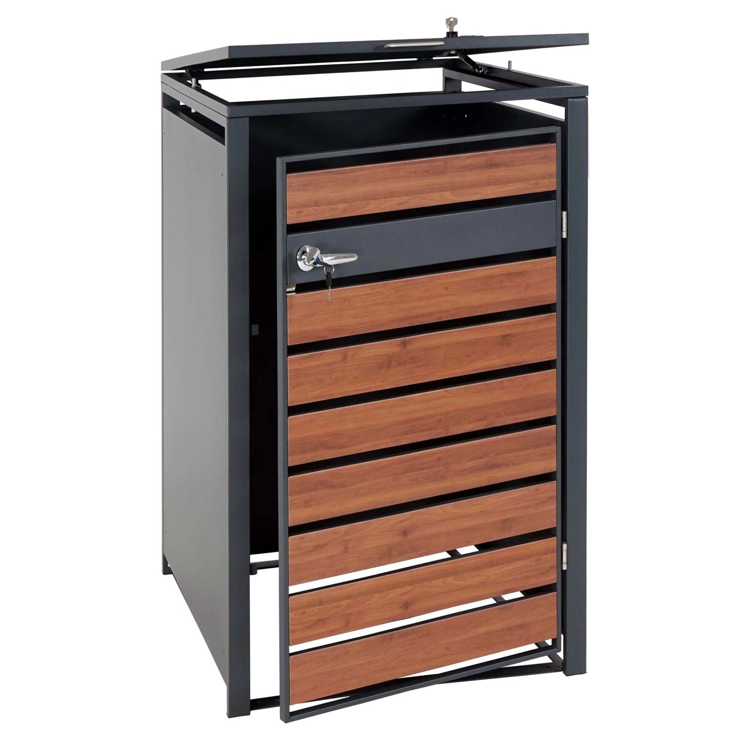 MCW 1er Mülltonnenverkleidung J81 Kirsche-Holzoptik Dunkelbraun 117x68x80cm